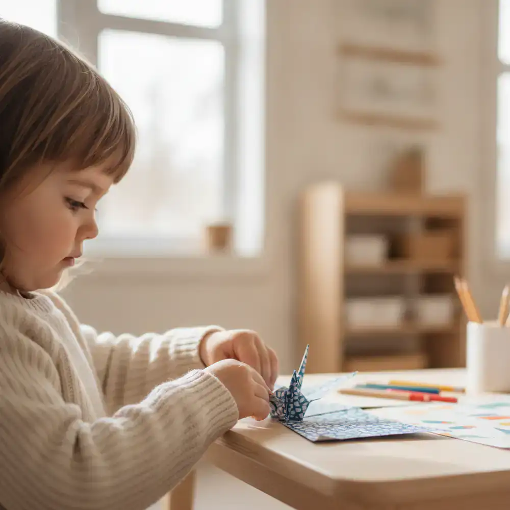 Child folding paper craft