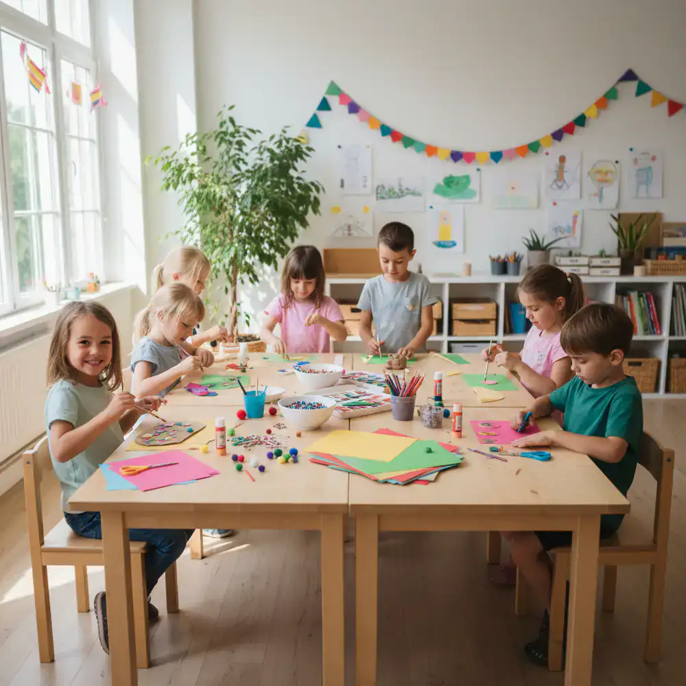 Children doing arts and crafts at a table
