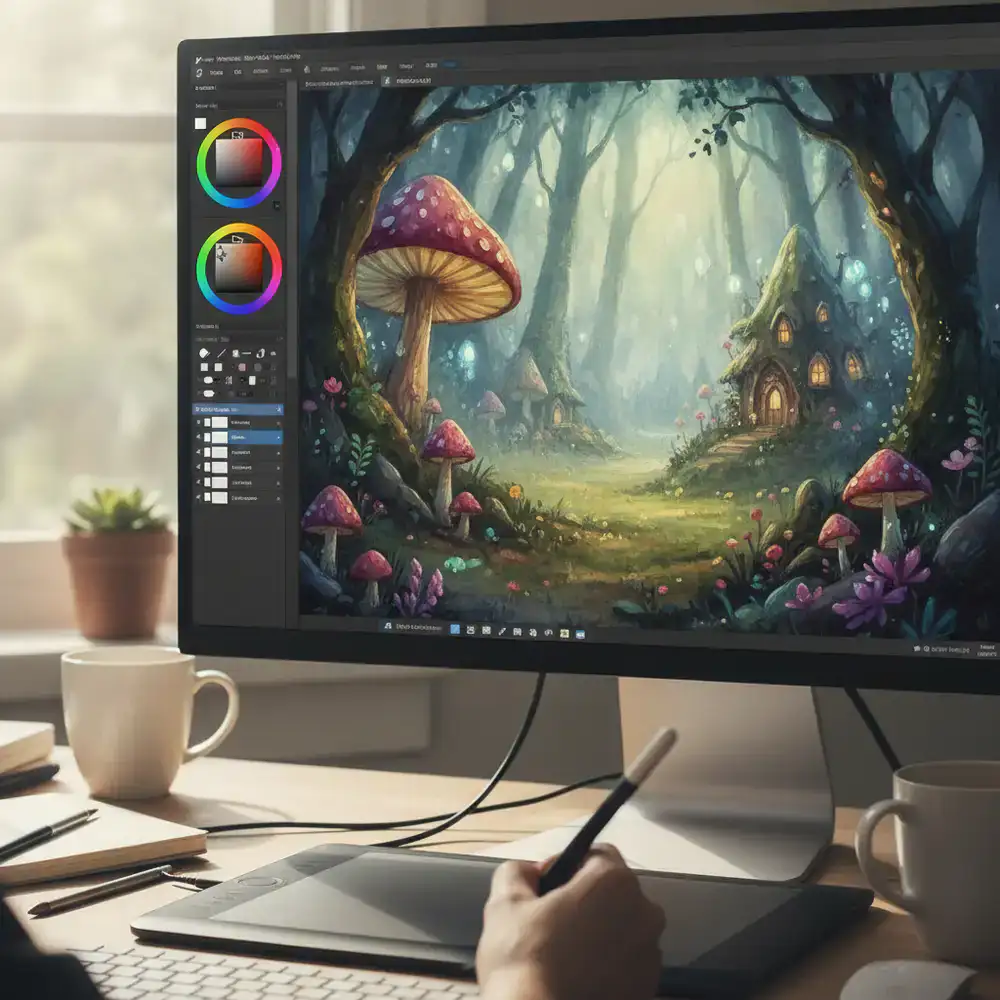 Screenshot of a digital painting and coloring activity